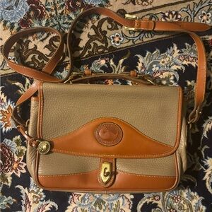 DOONEY & BOURKE Vintage Taupe and Brown Leather Carrier Messenger Crossbody Bag